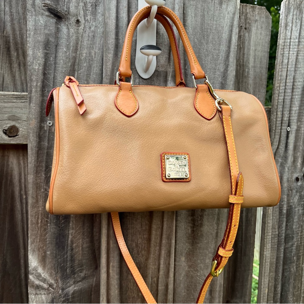 Dooney & Bourke leather barrel satchel in camel - Picture 3 of 15